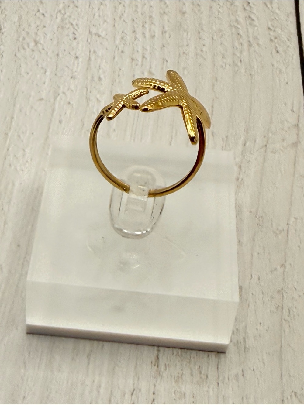 18K Gold Plated Stainless Steel Starfish Open Ring Coastal Beach Luxe NWT - Picture 7 of 8